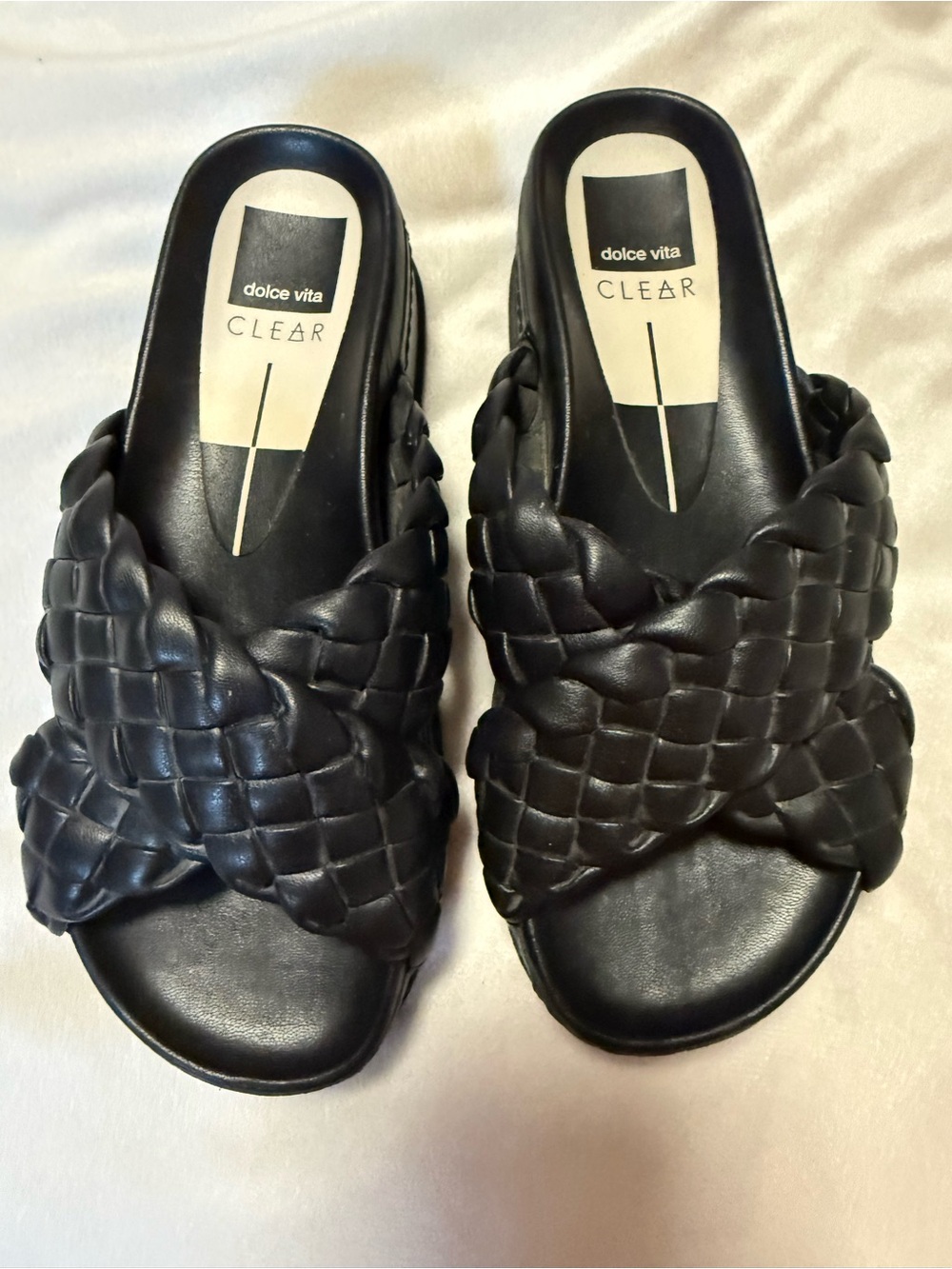 Dolce Vita CLEAR Black Woven Platform Slide Sandals Women’s Size 7